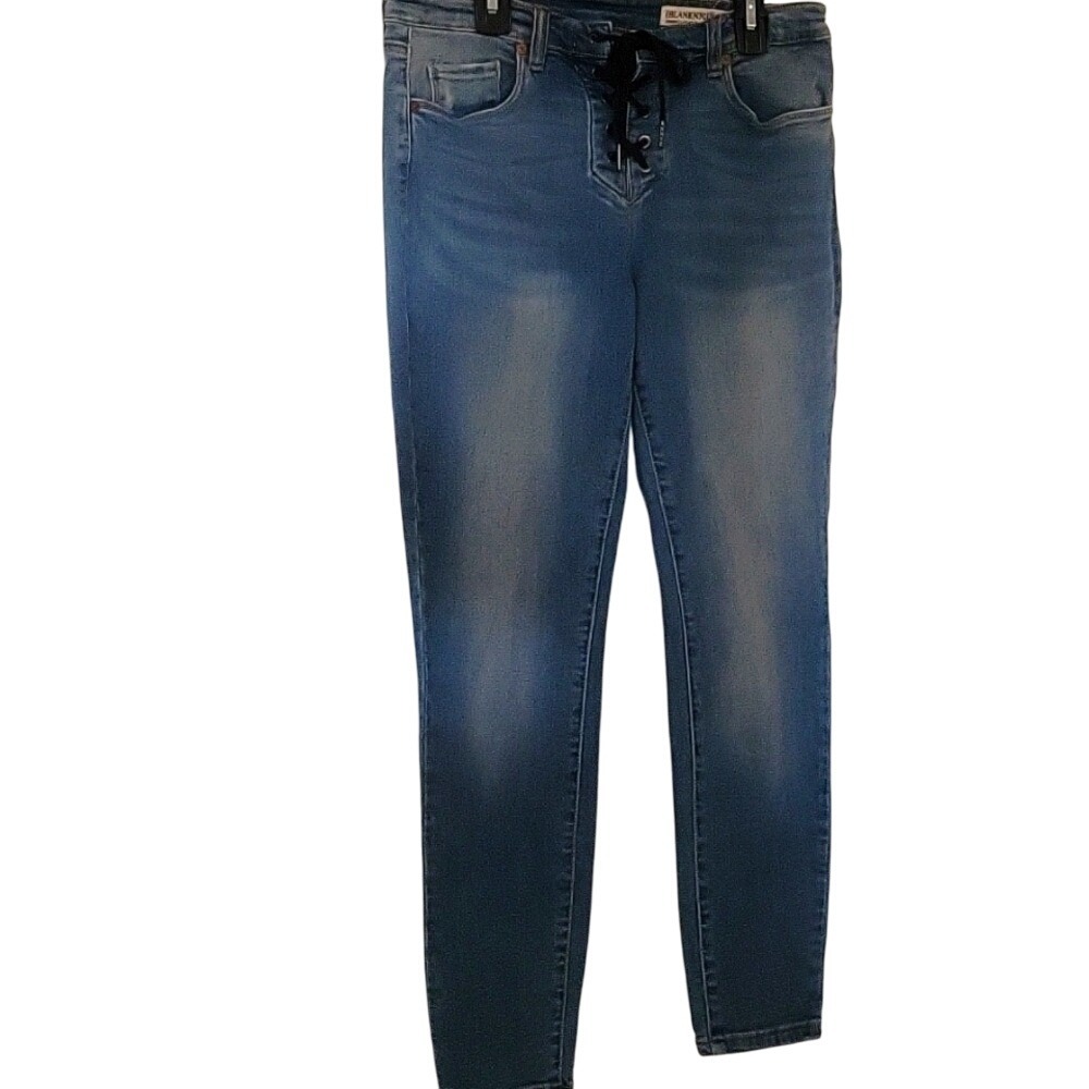 BlankNYC Skinny Classique Lace Up Fly Jeans Blue Denim Womens 30 rocker‎ comfort